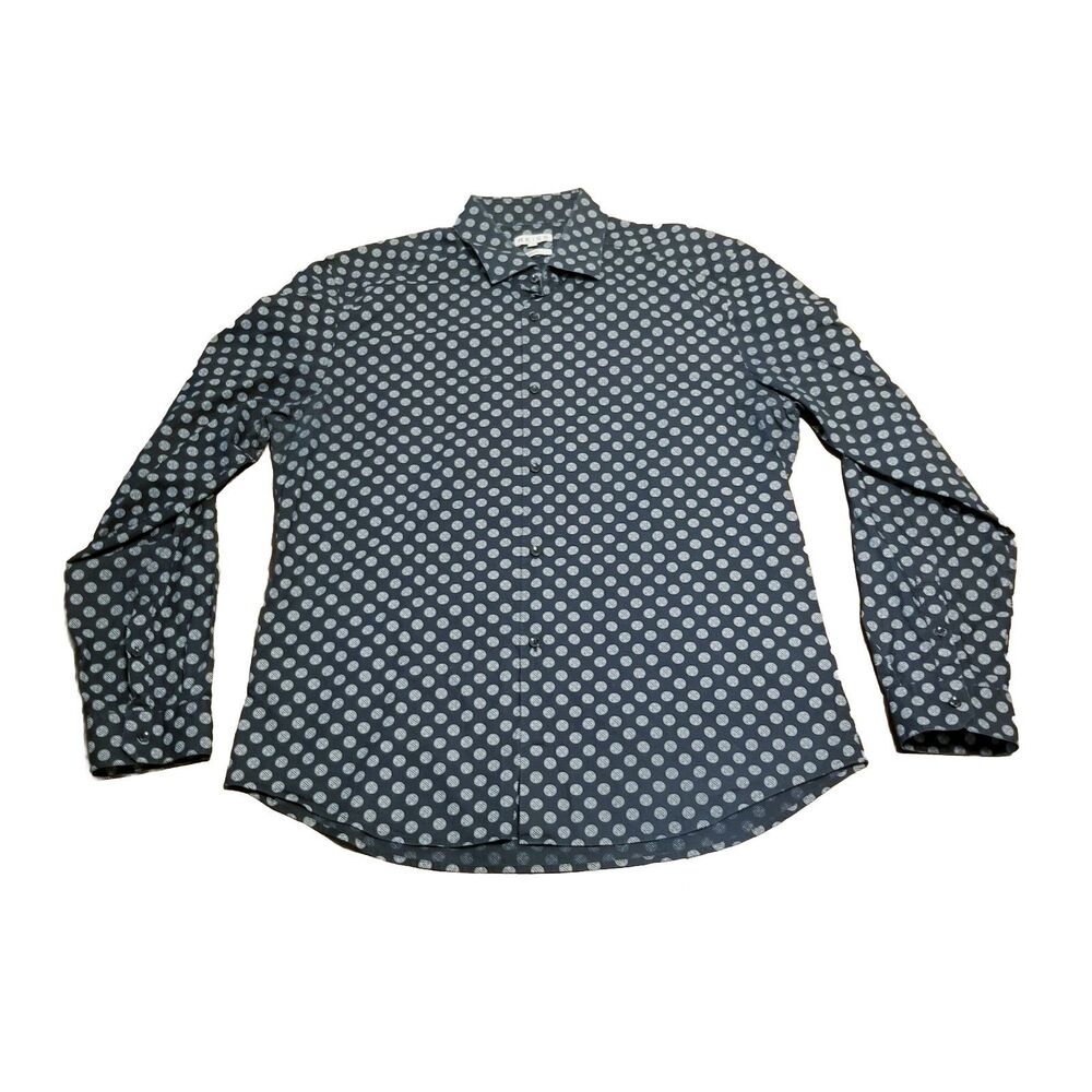 Reiss Shirt Men's Size XXL Black White Geometric Slim Fit Bernie Polka Dot - Picture 2 of 5